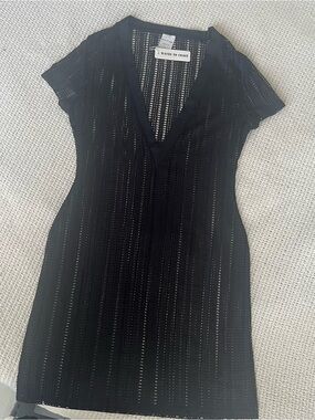 Sheer Mesh Dress with V-Neck Beach Dress Cove up Black Size Large NWT